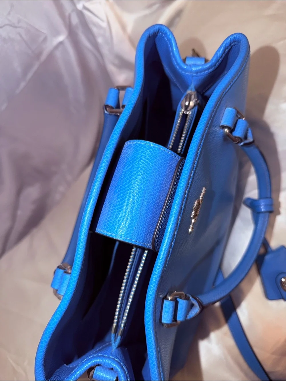 Coach Electric Blue Pebble Leather Satchel with Crossbody Strap